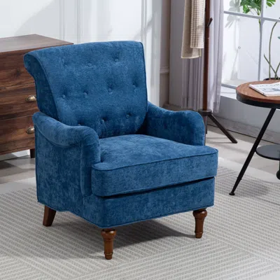 Streamdale Furniture Streamdale Blue Chenille Accent Chair - Retro Legs, 300lb Capacity