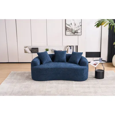 Streamdale Furniture Streamdale Blue Chenille Compression Sofa With Pillows