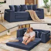 Streamdale Furniture Streamdale Blue Corduroy Convertible Sofa Bed With 5 Pillows, No Assembly