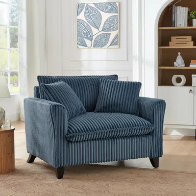 Streamdale Furniture Streamdale Blue Corduroy Lazyman Sofa Chair