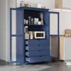 Streamdale Furniture Streamdale Blue Kitchen Pantry Cabinet With Glass Doors & Drawers In Blue