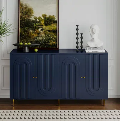 Streamdale Furniture Streamdale Blue Lacquered 4 Door Wooden Sideboard Buffet Cabinet