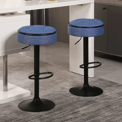 Streamdale Furniture Streamdale Blue Linen Adjustable Barstool Set
