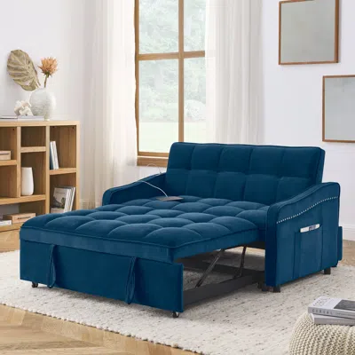 Streamdale Furniture Streamdale Blue Loveseat Sofa Bed With Usb Charging