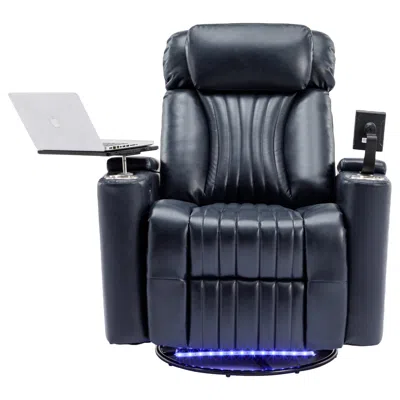 Streamdale Furniture Streamdale Blue Power Swivel Recliner With Storage & Led Light
