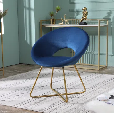 Streamdale Furniture Streamdale Blue Silky Velvet Upholstered Accent Chair With Gold Tone Finished Base