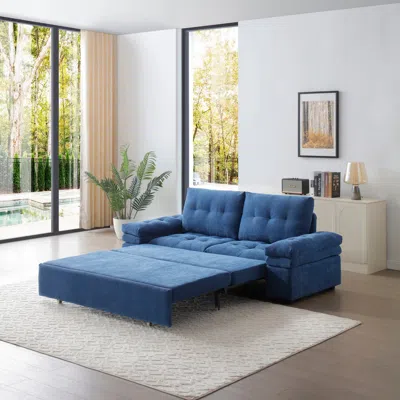 Streamdale Furniture Streamdale Blue Sleeper Sofa Bed With Teddy Chaise
