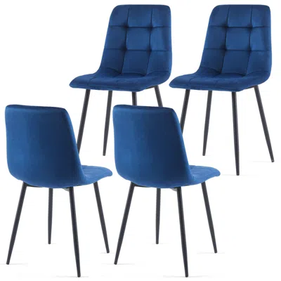 Streamdale Furniture Streamdale Blue Velvet Dining Chairs Set Of 4,modern Kitchen Dining Room Chairs