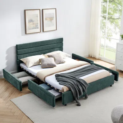 Streamdale Furniture Streamdale Blue Velvet Queen Bed Frame With Drawers