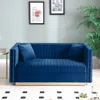 Streamdale Furniture Streamdale Blue Velvet Vertical Tufted Sofa Loveseat