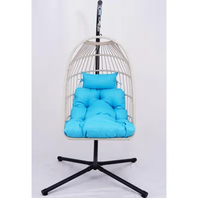 Streamdale Furniture Streamdale Blue Wicker Egg Chair With Stand