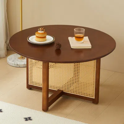 Streamdale Furniture Streamdale Bohemian Round Coffee Table, Mid-century With Pe Cane Stand