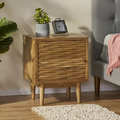 Streamdale Furniture Streamdale Boho Carved Mango Wood Nightstand In Brown