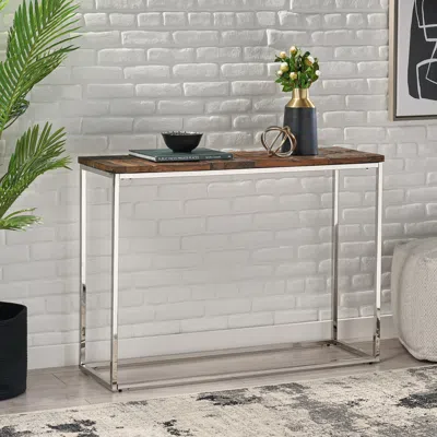 Streamdale Furniture Streamdale Boho Glam Console Table Handcrafted Recycled Wood & Silver Steel