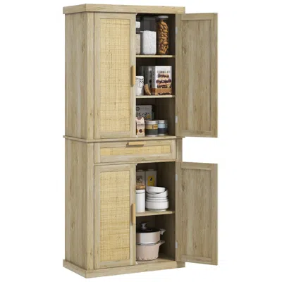 Streamdale Furniture Streamdale Boho Rattan Pantry Cabinet With Freestanding Storage