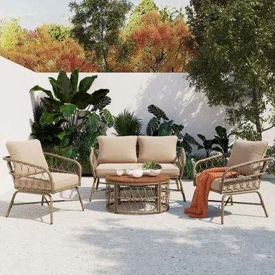 Streamdale Furniture Streamdale Boho Wicker Chat Set With Ergonomic Seating And Water-resistant Cushions