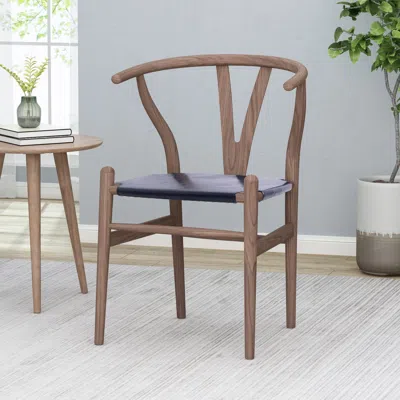 Streamdale Furniture Streamdale Boho Wood Dining Chair With Faux Leather Seat
