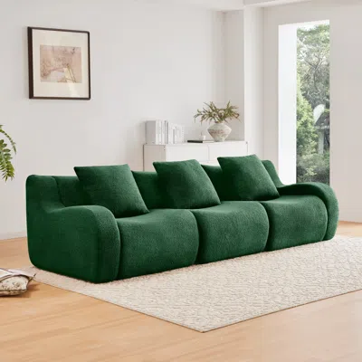 Streamdale Furniture Streamdale Boneless Sofa, 3 Seat Teddy Fabric, Anti-slip, Curved Armrests, Green