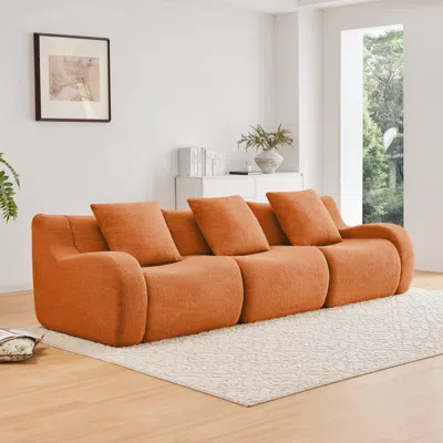 Streamdale Furniture Streamdale Boneless Sofa, 3 Seat Teddy Fabric, Anti-slip, No Assembly, Orange