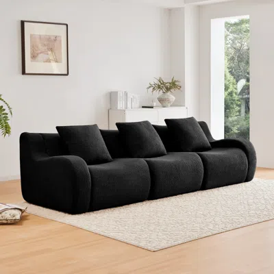 Streamdale Furniture Streamdale Boneless Sofa, Teddy Fabric, Anti-slip, No Assembly, Curved Armrests, Black