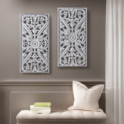 Streamdale Furniture Streamdale Botanical Panel Distressed Carved Wood 2-piece Wall Decor Set