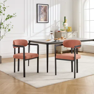 Streamdale Furniture Streamdale Boucle Dining Chairs Set Of 2, Mid-century Modern, Black Metal Legs