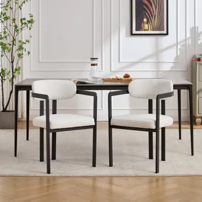 Streamdale Furniture Streamdale Boucle Dining Chairs Set Of 2, Mid-century Modern, Black Metal Legs