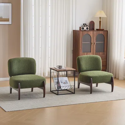 Streamdale Furniture Streamdale Boucle Lounge Chairs - Modern, Solid Wood Frame In Green