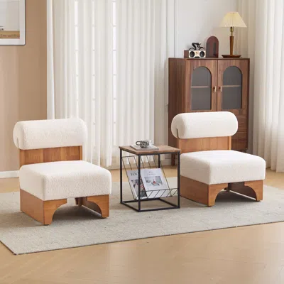 Streamdale Furniture Streamdale Boucle Lounge Chairs (set Of 2) - Wood Frame, Rolled Back