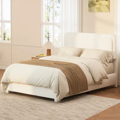 Streamdale Furniture Streamdale Boucle Queen Bed Frame With Adjustable Curved Cloud Headboard