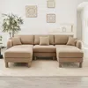 Streamdale Furniture Streamdale Boucle U-shape Sectional Sofa With Ottomans & Shell Armrests - Coffee In Brown