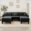 Streamdale Furniture Streamdale Boucle U-shape Sectional Sofa With Ottomans & Shell Armrests, Dark Grey In Gray
