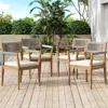 Streamdale Furniture Streamdale Braided Acacia Dining Chairs (set Of 4) - Teak Look, Beige Rope & Cream Cushions In Brown