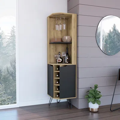 Streamdale Furniture Streamdale Branford 2-shelf 6-bottle Bar Cabinet Macadamia And Black Wengue