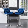 Streamdale Furniture Streamdale Breni Velvet Diamond Tufted Swivel Adjustable Height Barstool, Set Of 2, Blue