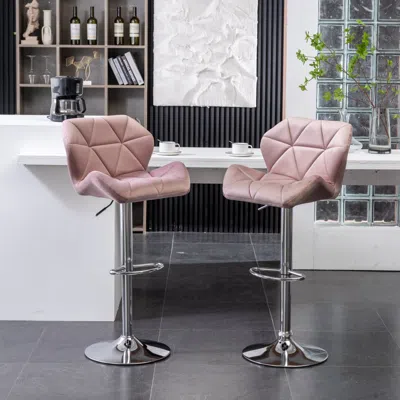 Streamdale Furniture Streamdale Breni Velvet Diamond Tufted Swivel Adjustable Height Barstool, Set Of 2, Mauve