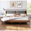 Streamdale Furniture Streamdale Brown & Gray Leather King Bed With 2pcs Night Lights