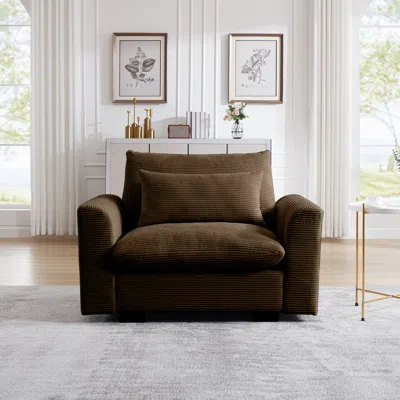 Streamdale Furniture Streamdale Brown Corduroy Deep Seat Single Sofa Accent Chair