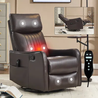 Streamdale Furniture Streamdale Brown Faux Leather Massage Rocker Recliner In Black