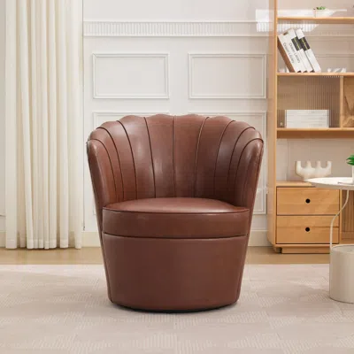 Streamdale Furniture Streamdale Brown Petal Swivel Chair - 360 Spin, Genuine Leather Wing-back Desk Chair