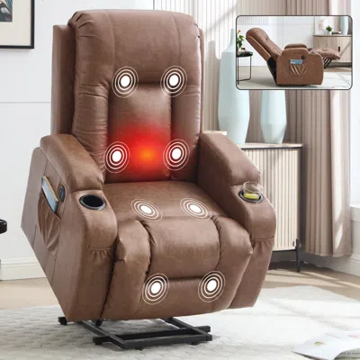 Streamdale Furniture Streamdale Brown Power Lift Recliner Massage Chair With Heat & Usb