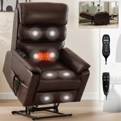 Streamdale Furniture Streamdale Brown Power Lift Recliner With Heat Massage (350 Lb)