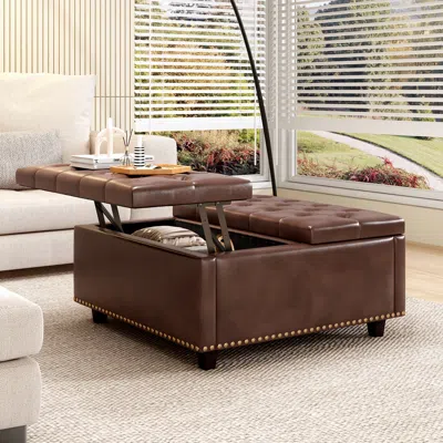 Streamdale Furniture Streamdale Brown Pu Leather Oversized Storage Square Chair With Storage