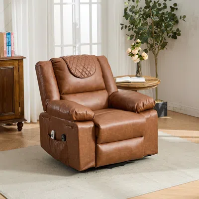 Streamdale Furniture Streamdale Brown Pu Remote-controlled Heating And Massage Assistive Recliner For Seniorsi