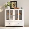 Streamdale Furniture Streamdale Buffet Storage Cabinet With Double Glass Doors And Unique Bell