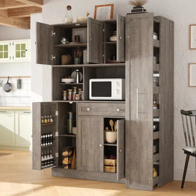 Streamdale Furniture Streamdale Buffet With Hutch, Kitchen Pantry Storage Cabinet - Brown