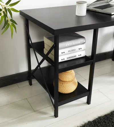 Streamdale Furniture Streamdale Buket Metal Frame 60 Extra Wide Wood Top 4 Shelves Writing In Black