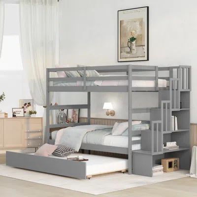 Streamdale Furniture Streamdale Bunk Beds Twin Over Twin Stairway Storage Function Gray