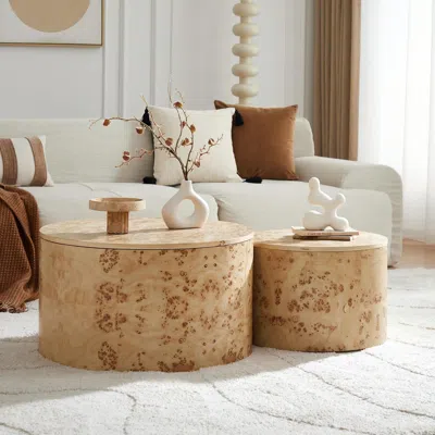 Streamdale Furniture Streamdale Burl Wood Nesting Coffee Table Set - 2-piece Storage Tables In Brown