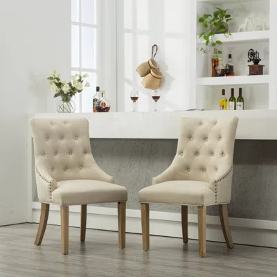 Streamdale Furniture Streamdale Button Tufted Solid Wood Wingback Hostess Chairs With Nail Heads Set Of 2